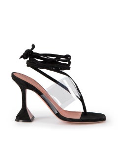 Amina Muaddi Black Zula 95 Suede Thong Sandals Size IT 37