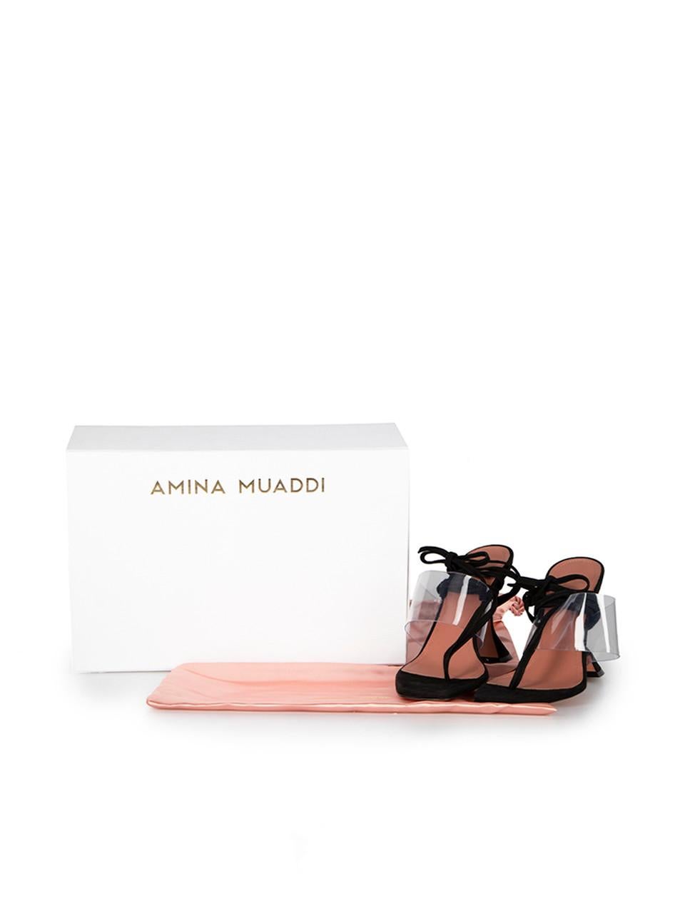 Amina Muaddi Schwarz Zula 95 Wildleder Zehensandalen Größe IT 37 im Angebot 5