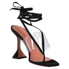Amina Muaddi Black Zula 95 Suede Thong Sandals Size IT 37