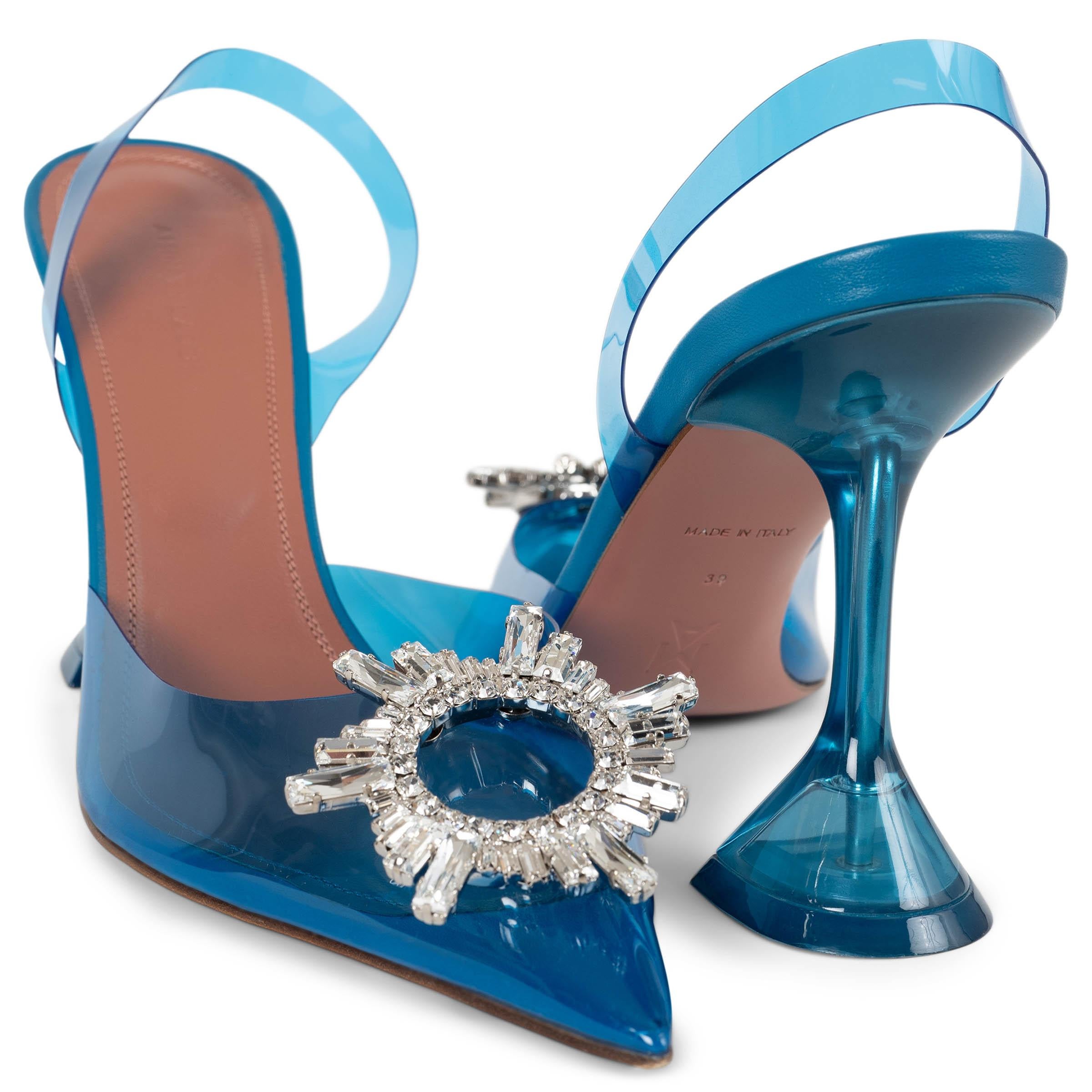 AMINA MUADDI bleu 2021 BEGUM VERRE CRYSTAL EMBELLISHED Slingback Shoes 39 en vente 1