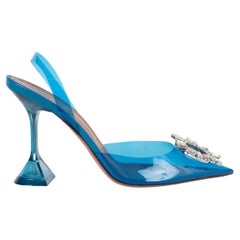 AMINA MUADDI blue 2021 BEGUM GLASS CRYSTAL EMBELLISHED Slingback Shoes 39