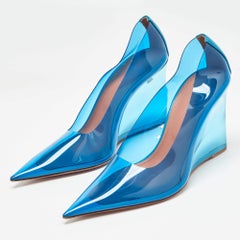 Amina Muaddi Blue PVC Ane Wedge Pumps Size 38