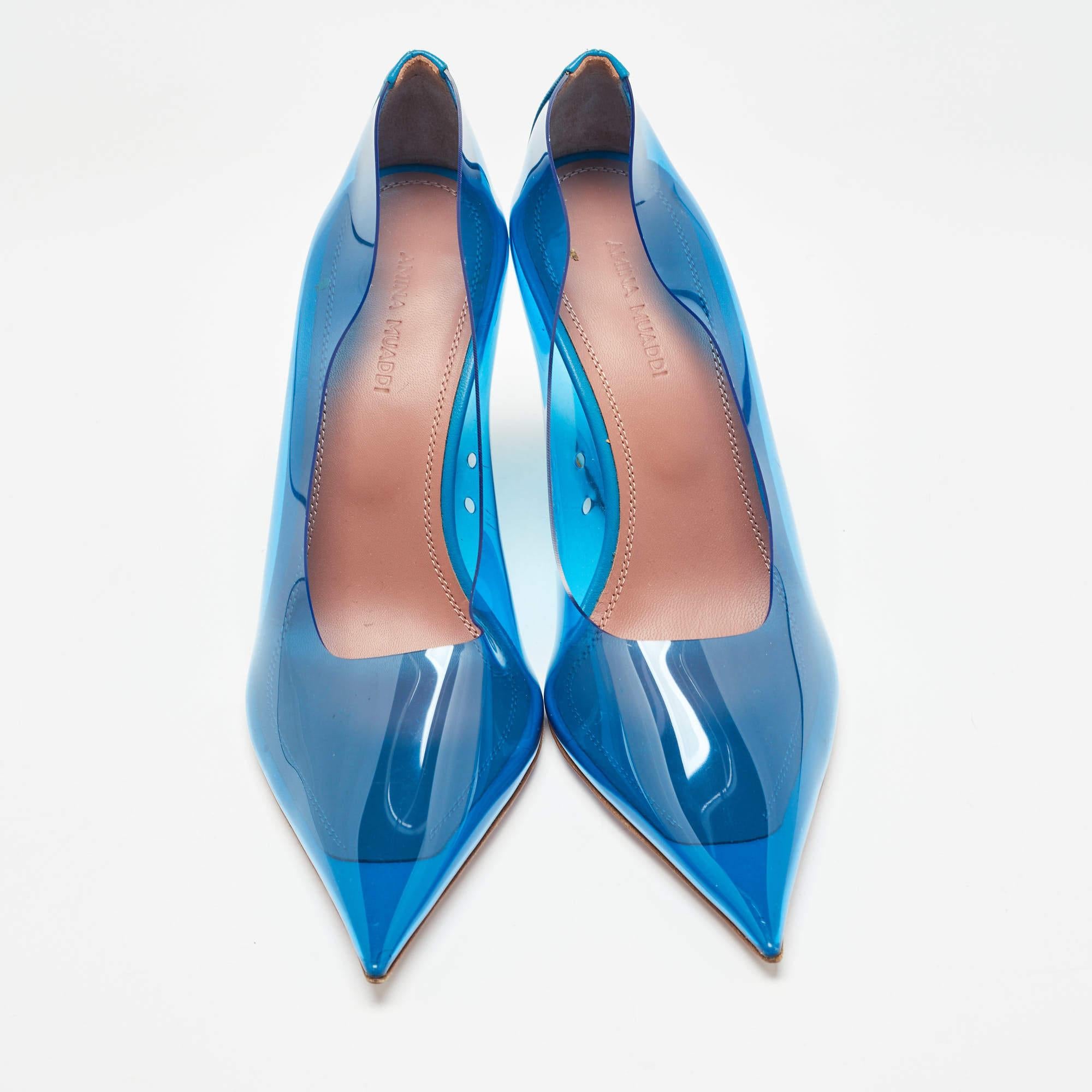 Blu Amina Muaddi - Décolleté con zeppa in PVC blu taglia 38 in vendita