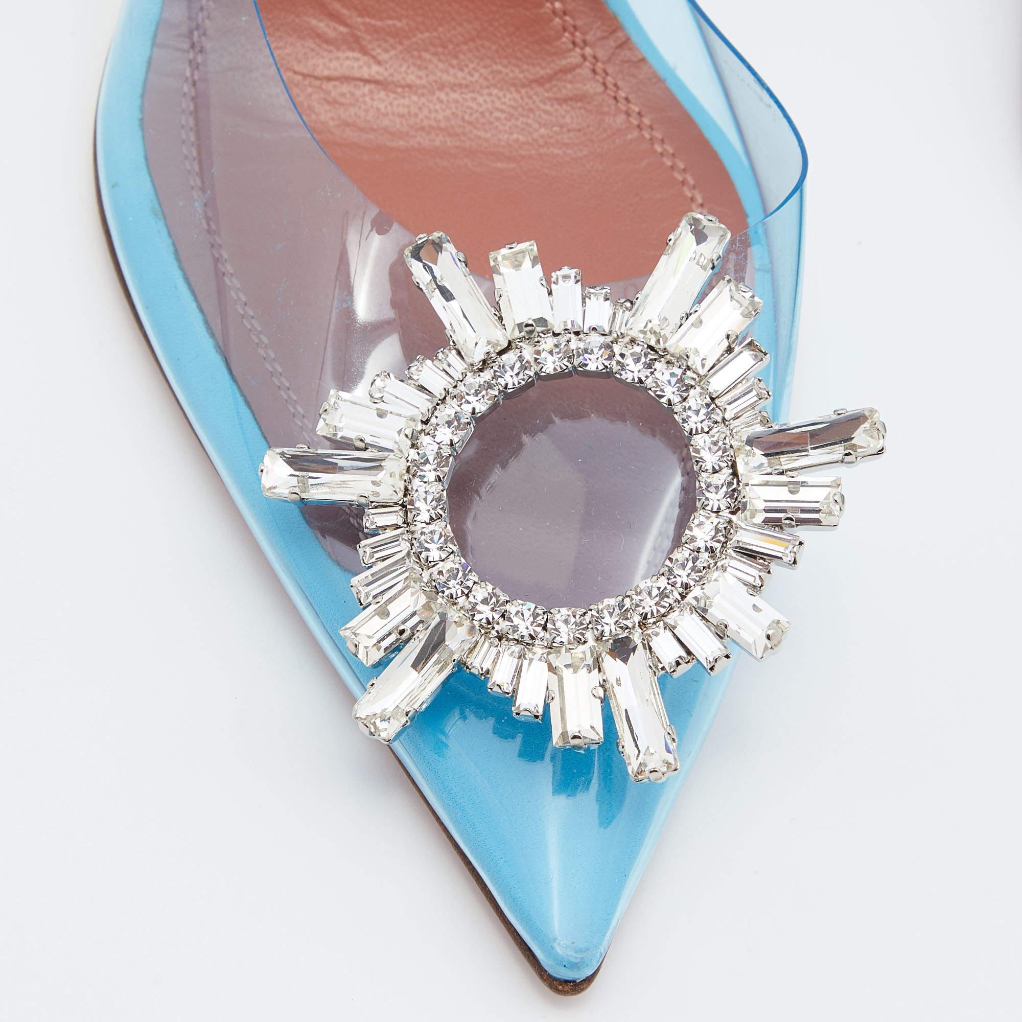 Amina Muaddi Blue PVC Begum Crystal Embellished Slingback Pumps Size 36.5 3