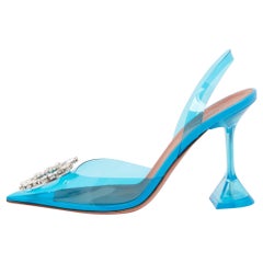 Amina Muaddi Blue PVC Begum Slingback Pumps Size 37.5