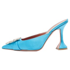 Amina Muaddi Blue Satin Begum Mules Size 40