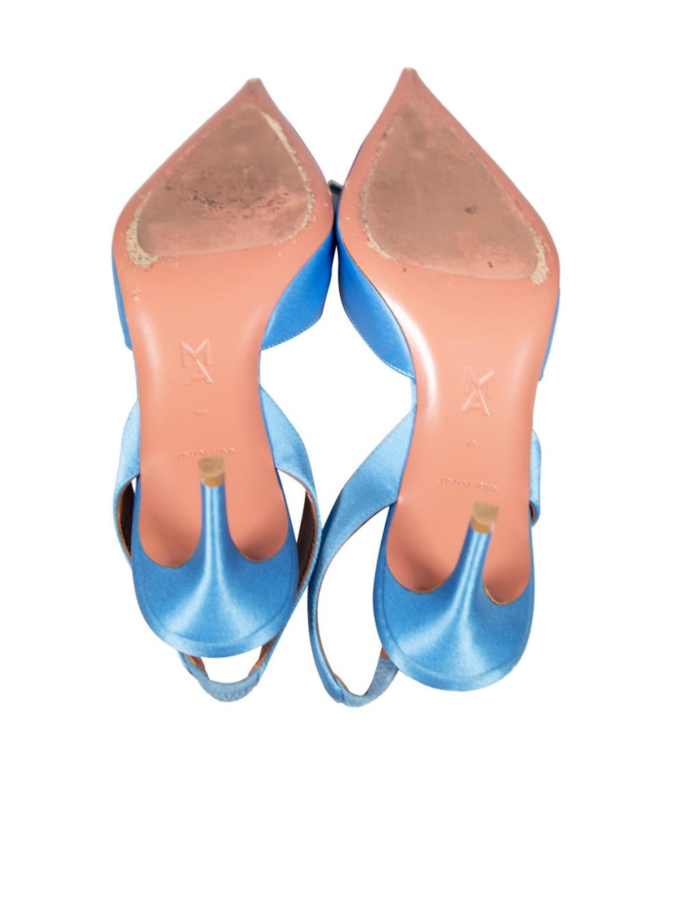Women's Amina Muaddi Blue Satin Slingback Heels Size IT 38