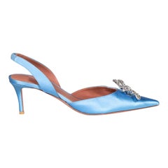 Amina Muaddi Blue Satin Slingback Heels Size IT 38