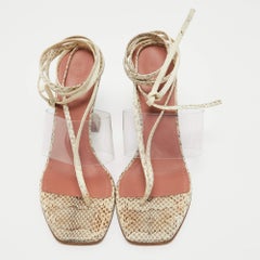 Amina Muaddi Brown/Beige Embossed Snakeskin and PVC Zula Sandals Size 40