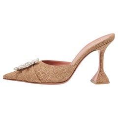 Amina Muaddi Brown Canvas Begum Mules Size 39Carved perfectly into a feminine si