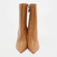 Amina Muaddi Brown Leather Georgia Ankle Boots Size 37