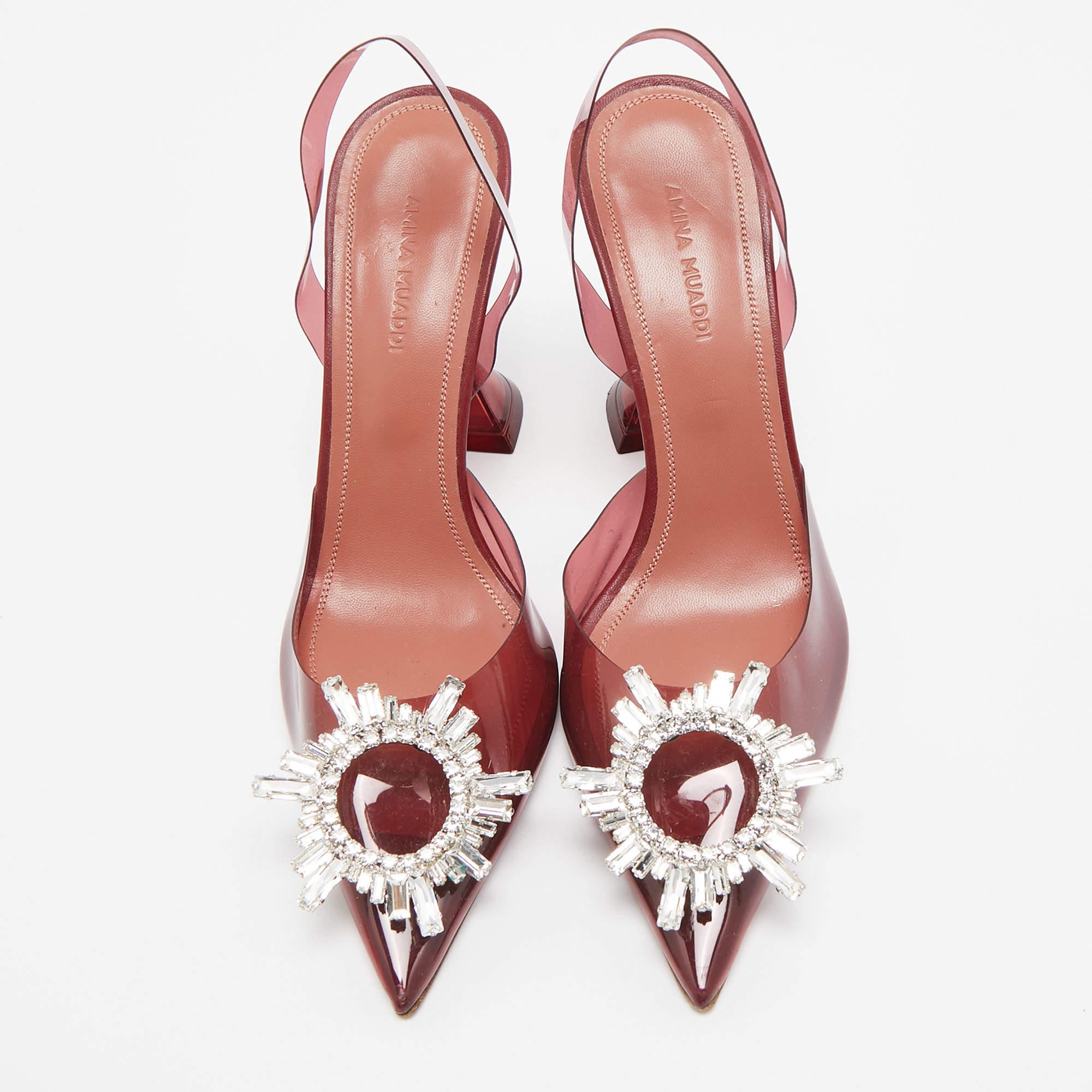 Women's Amina Muaddi Burgundy PVC Begum Slingback Pumps Size 37