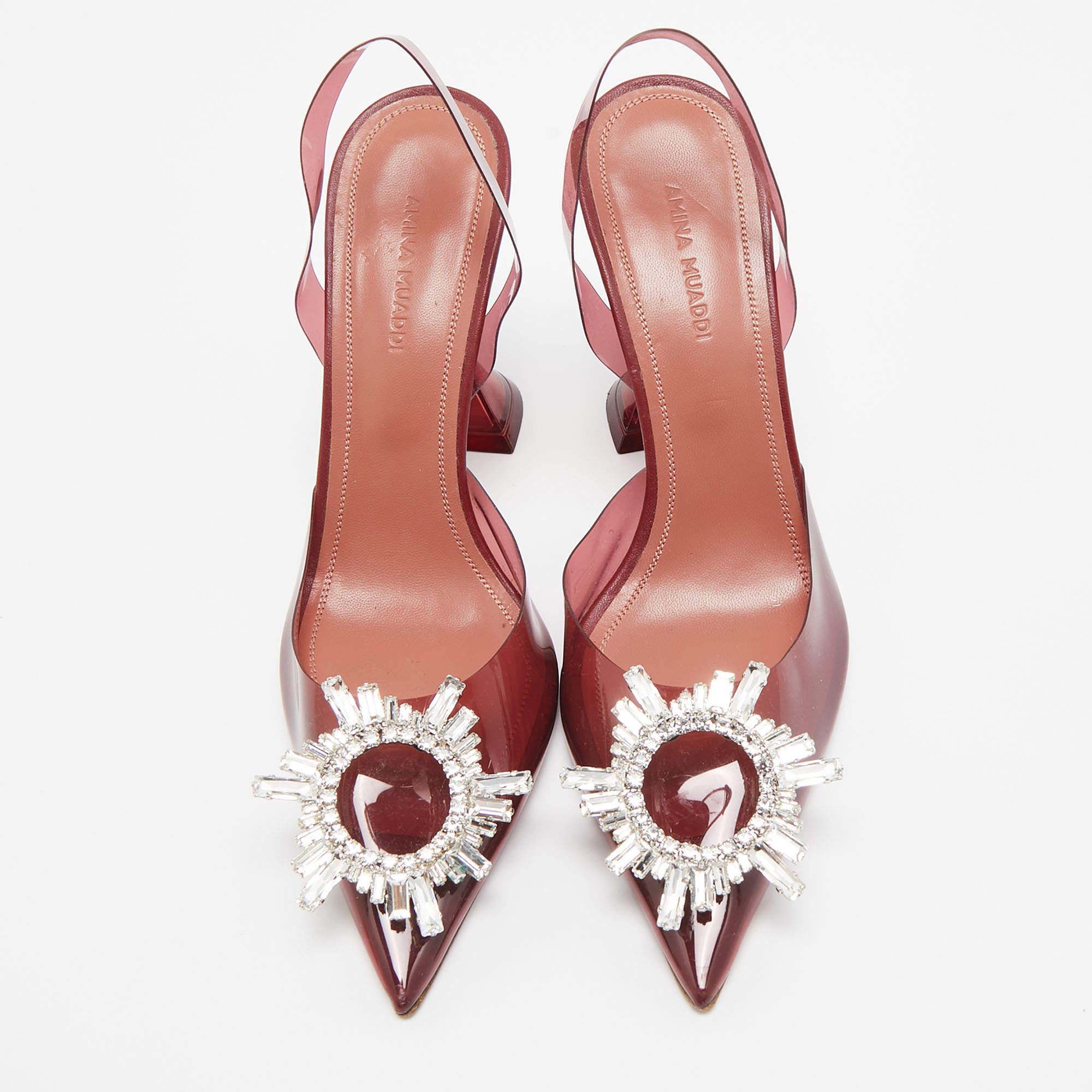 Women's Amina Muaddi Burgundy PVC Begum Slingback Pumps Size 37 For Sale