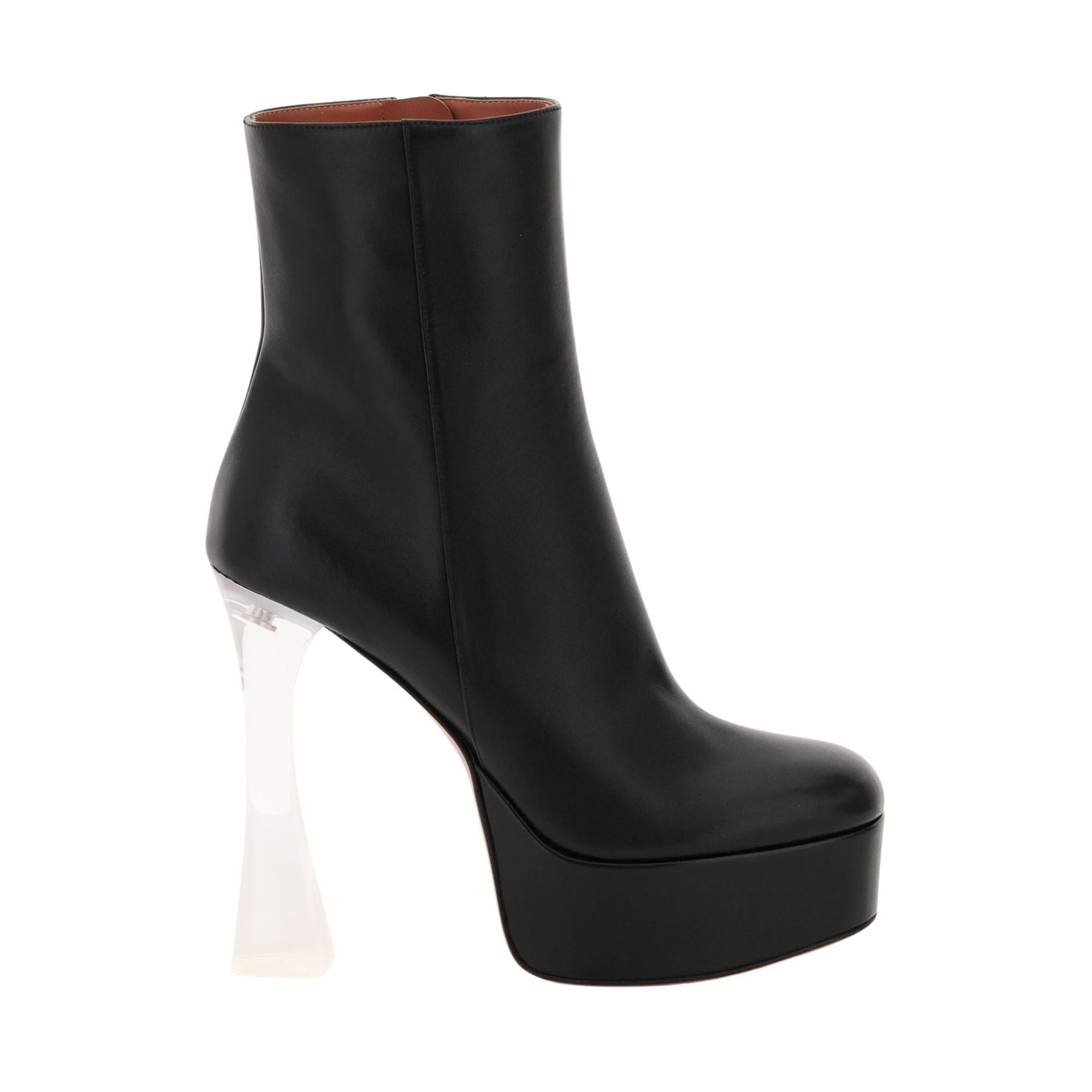 Amina Muaddi Dua Glass Black Leather Platform Ankle Boots (37 EU) at ...