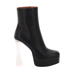 Amina Muaddi Dua Glass Black Leather Platform Ankle Boots (38.5 EU)