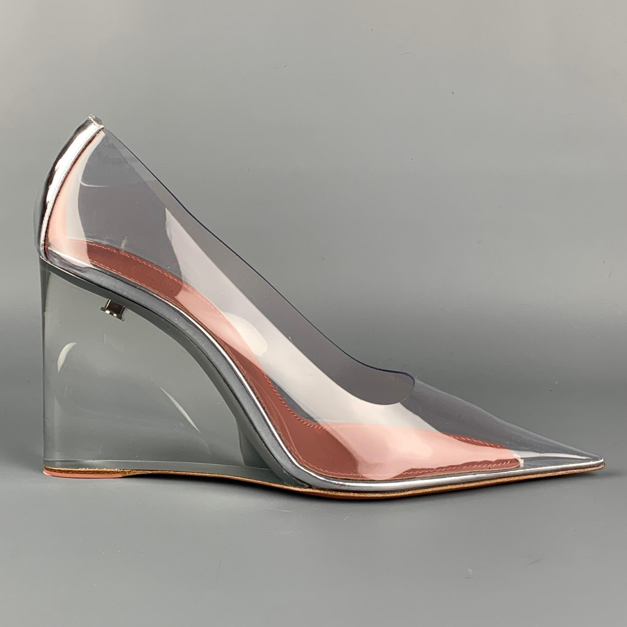 AMINA MUADDI FW 21 Size 8 Clear Silver Acetate Ane Glass Pump
