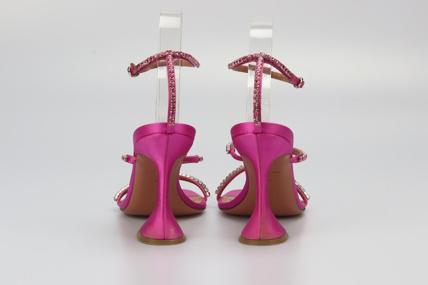 Women's Amina Muaddi Gilda Crystal Embellished Satin Sandals Eu 39 Uk 6 Us 9