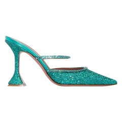 Amina Muaddi Glitter Mermaid Gilda 95 Mule Heels (36 EU)