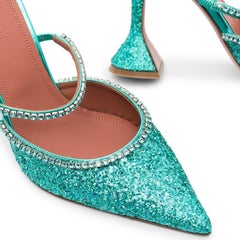 Amina Muaddi Glitter Mermaid Gilda 95 Mule Heels (39 EU)