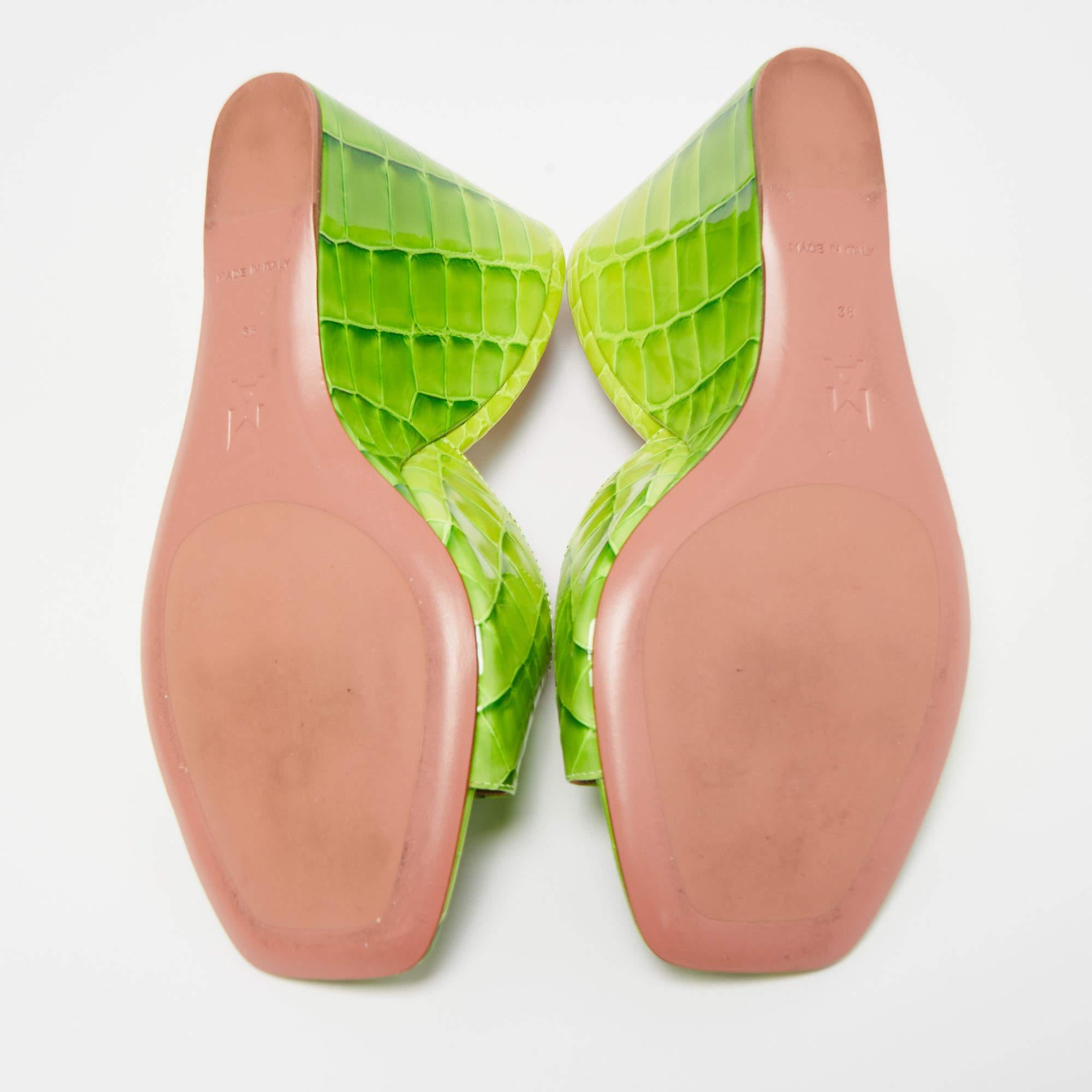 Amina Muaddi Green Croc Patent Embossed lupita Wedge Sandals 3