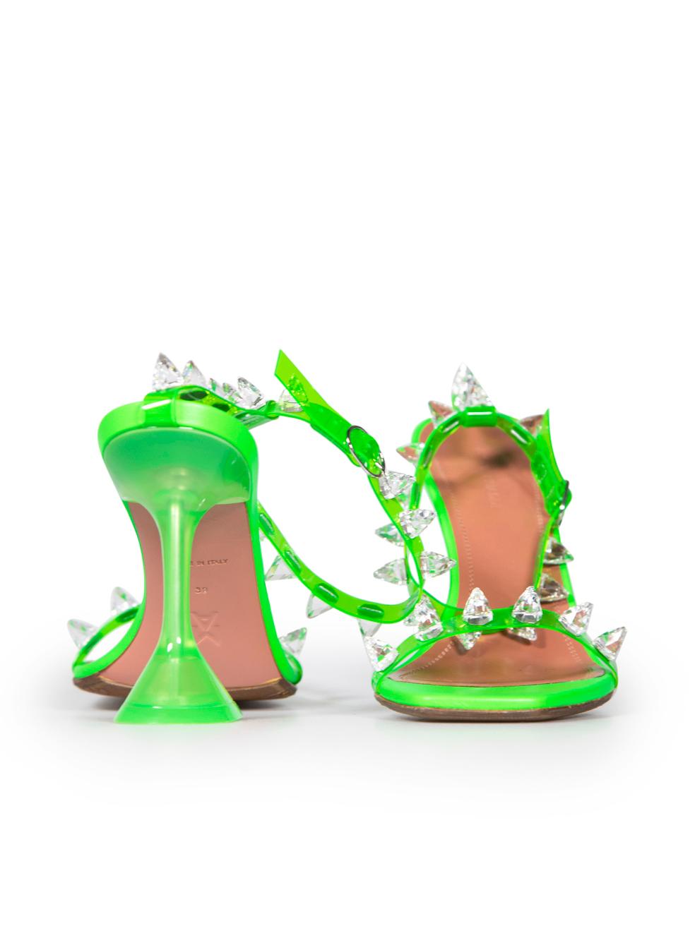 Amina Muaddi Green Julia 95mm Studded Sandals Size IT 39 In Good Condition For Sale In London, GB