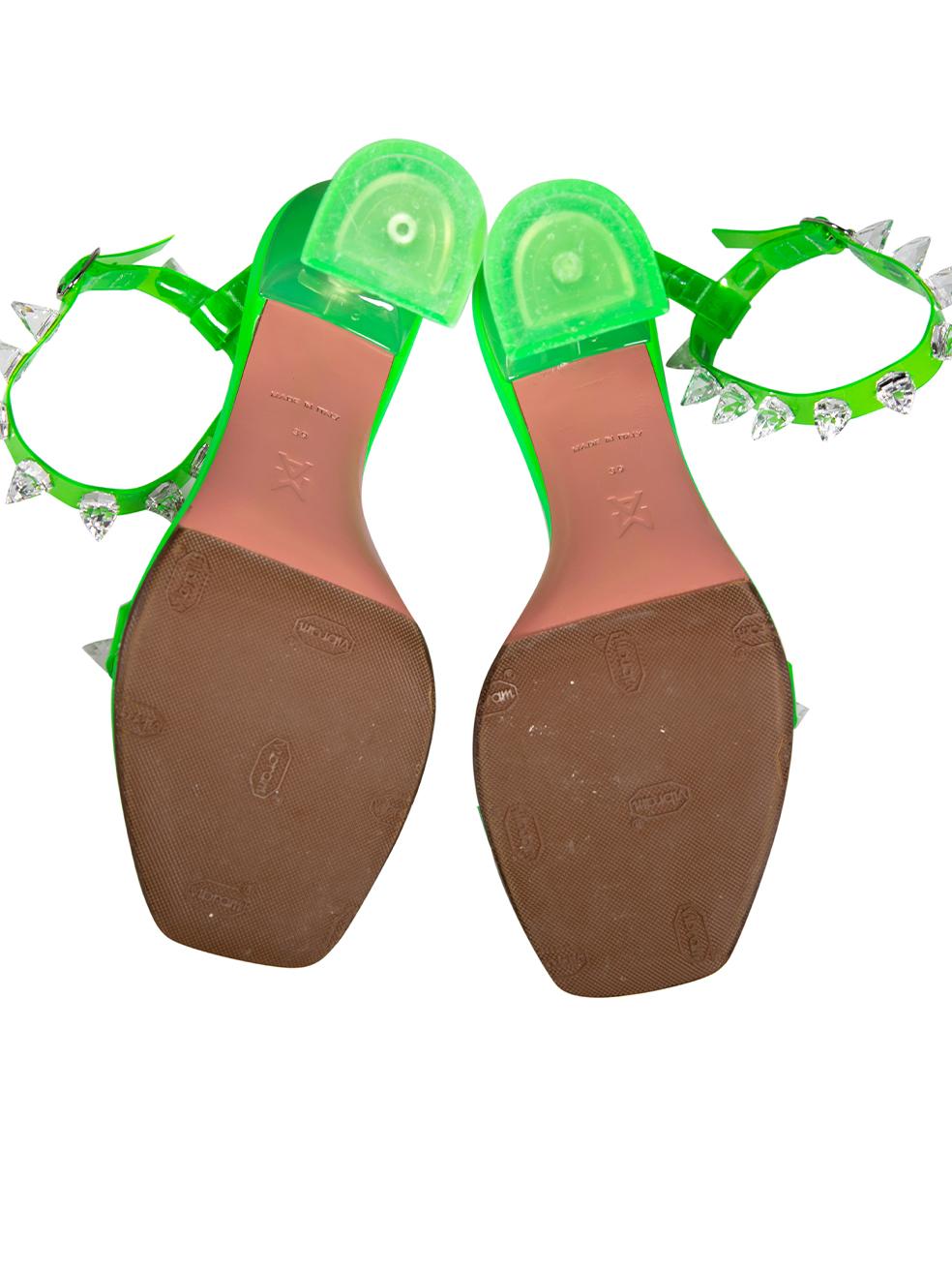 Women's Amina Muaddi Green Julia 95mm Studded Sandals Size IT 39 For Sale