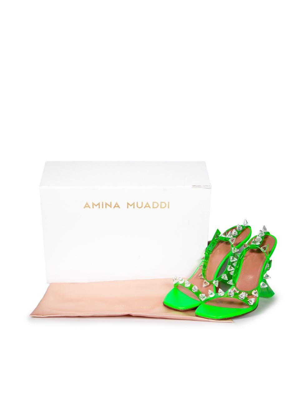 Amina Muaddi Green Julia 95mm Studded Sandals Size IT 39 For Sale 2