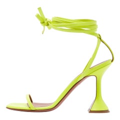 Amina Muaddi Green Leather Vita Ankle Strap Sandals Size 36