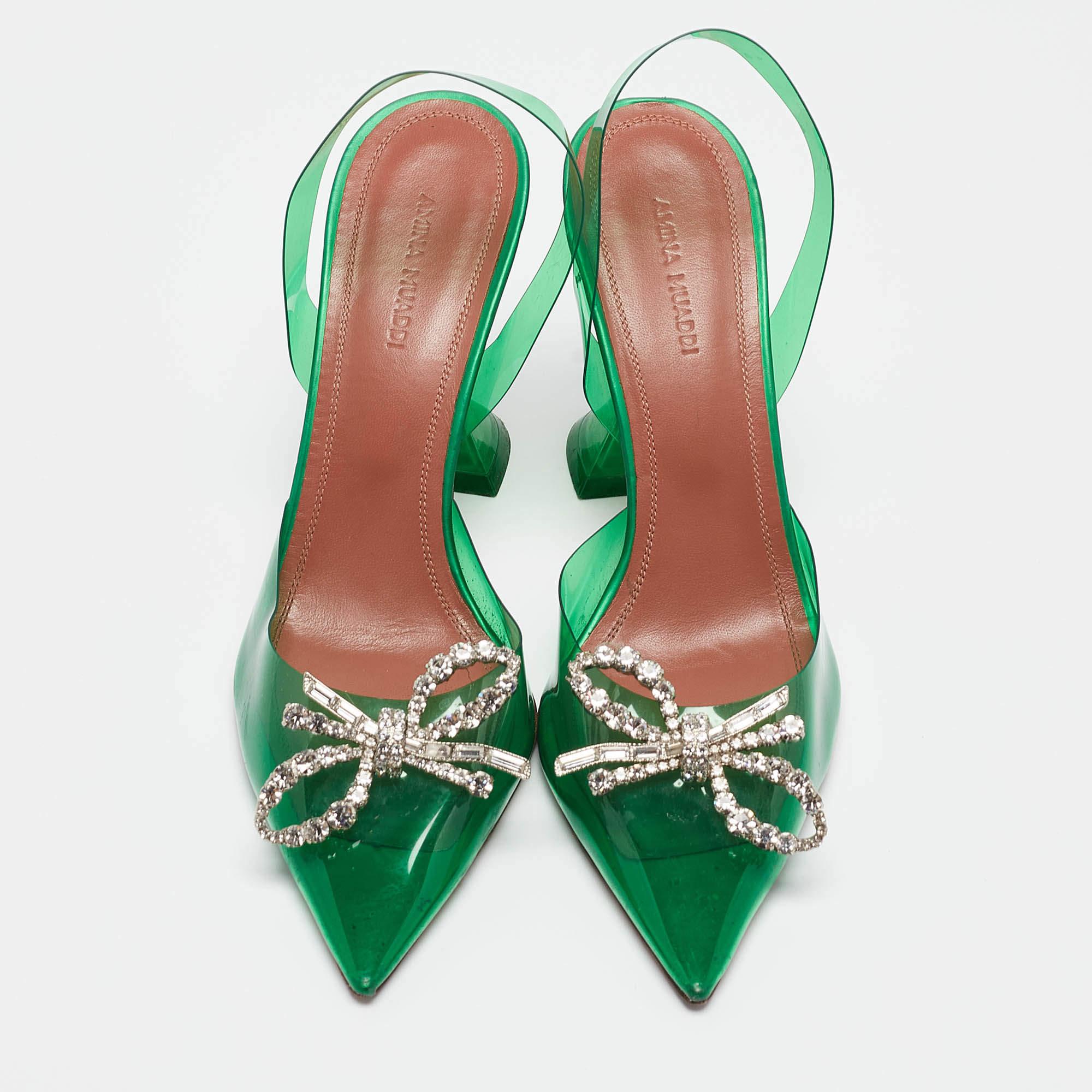 Vert Amina Muaddi escarpins à bride arrière beige PVC vert taille 38 en vente