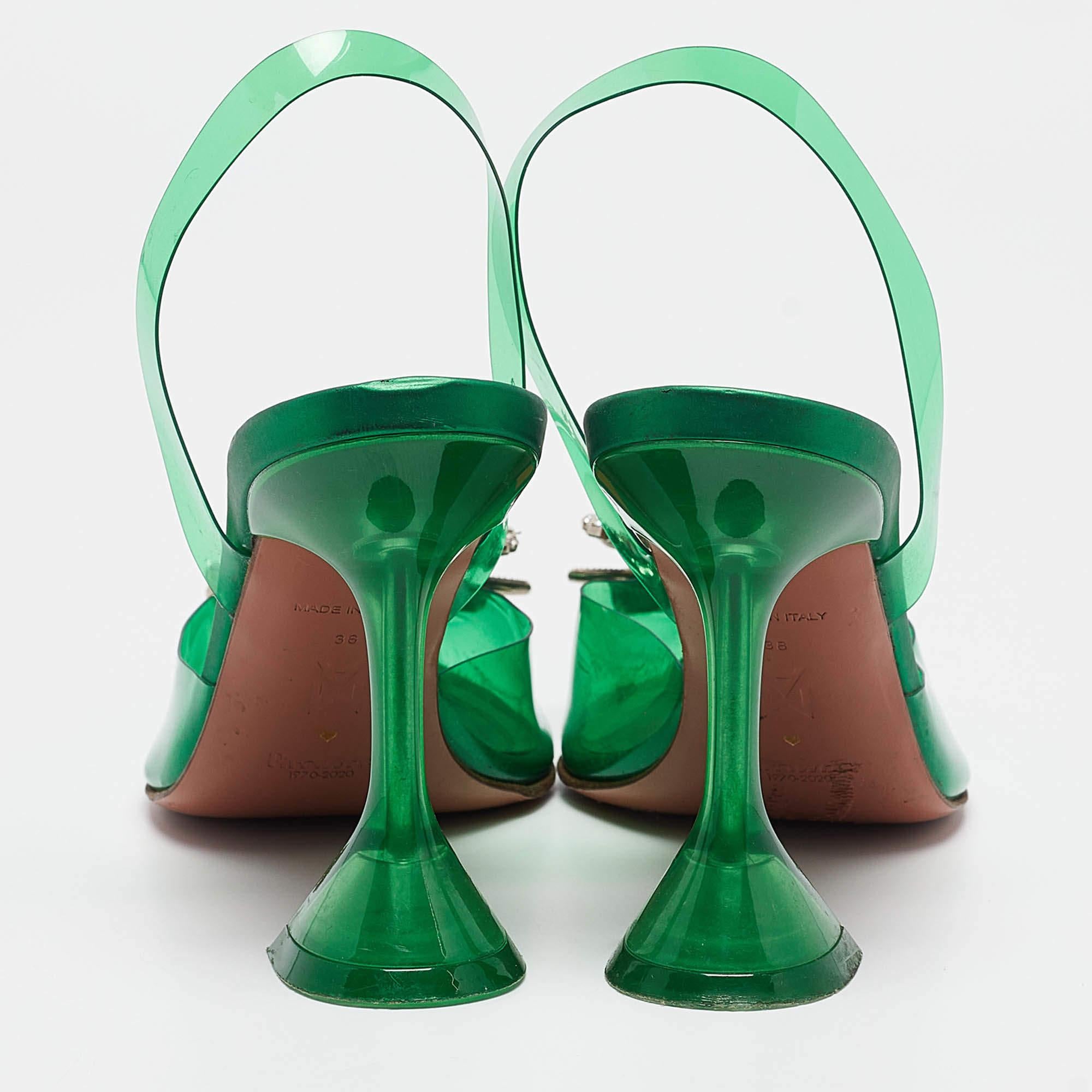 Amina Muaddi escarpins à bride arrière beige PVC vert taille 38 Pour femmes en vente
