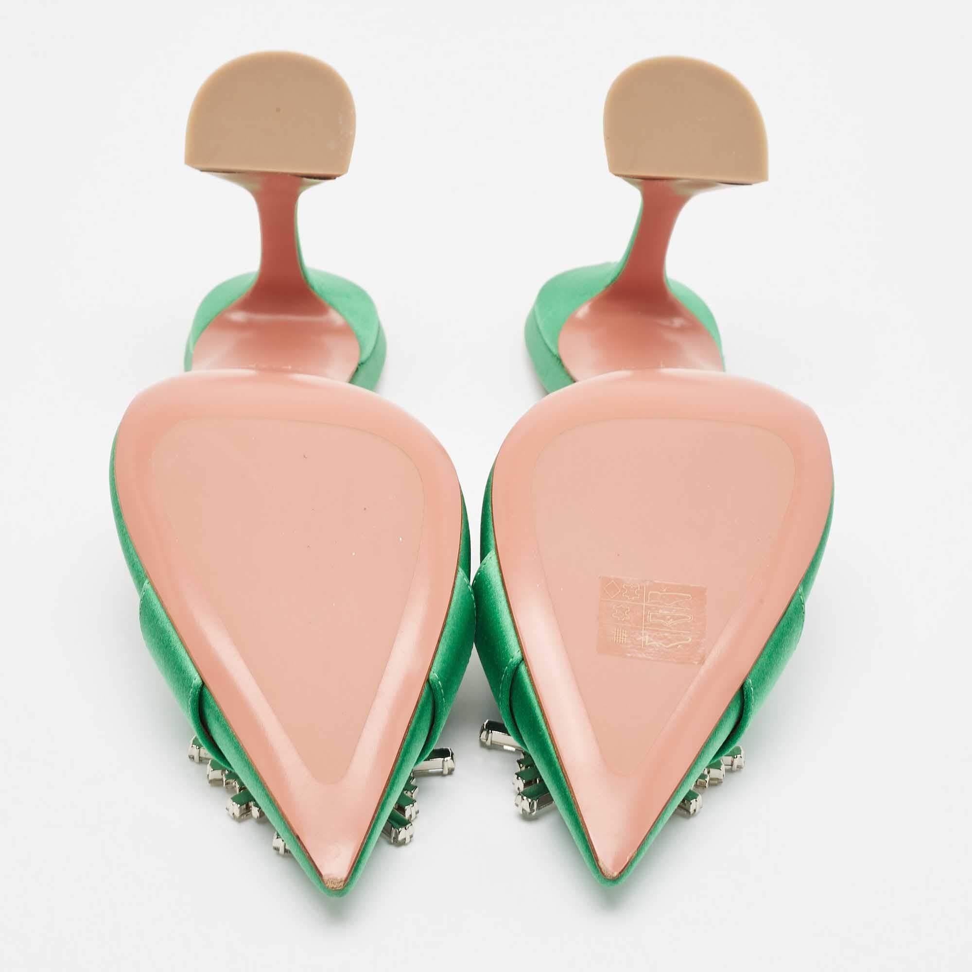 Amina Muaddi Mules à bout pointu en satin vert ornées de cristaux Begum Taille 40,5 1