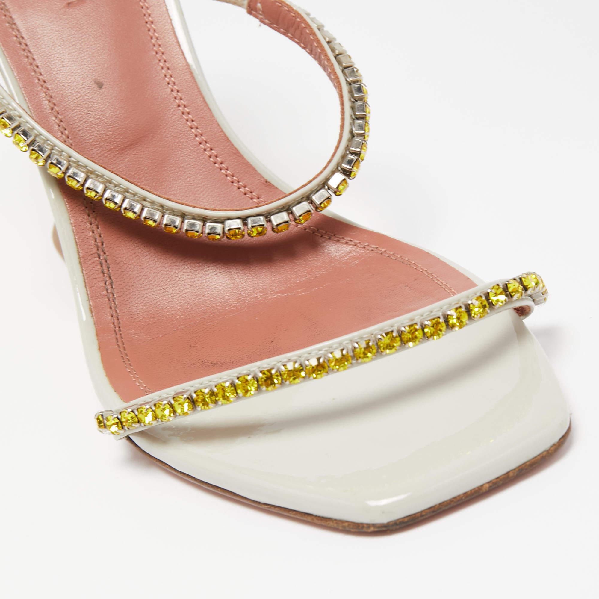 Amina Muaddi Grey Patent Crystal Gilda Sandals Size 38 2