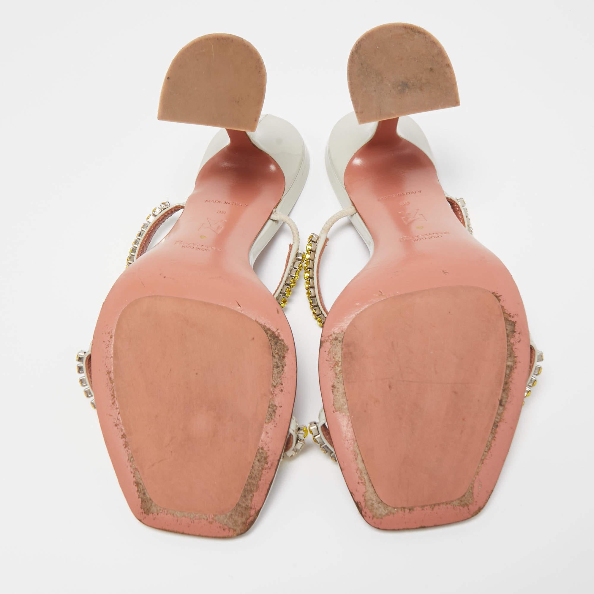 Amina Muaddi Grey Patent Crystal Gilda Sandals Size 38 3