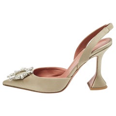 Amina Muaddi Grey Satin Begum Slingback Pumps Size 38