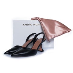 Amina Muaddi, Holli sling 70 in black nappa leather