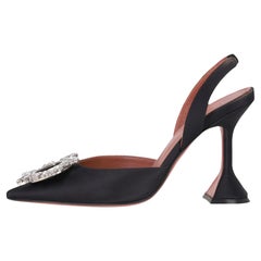 Amina Muaddi Jewelled Brosche Satin Slingback Heels