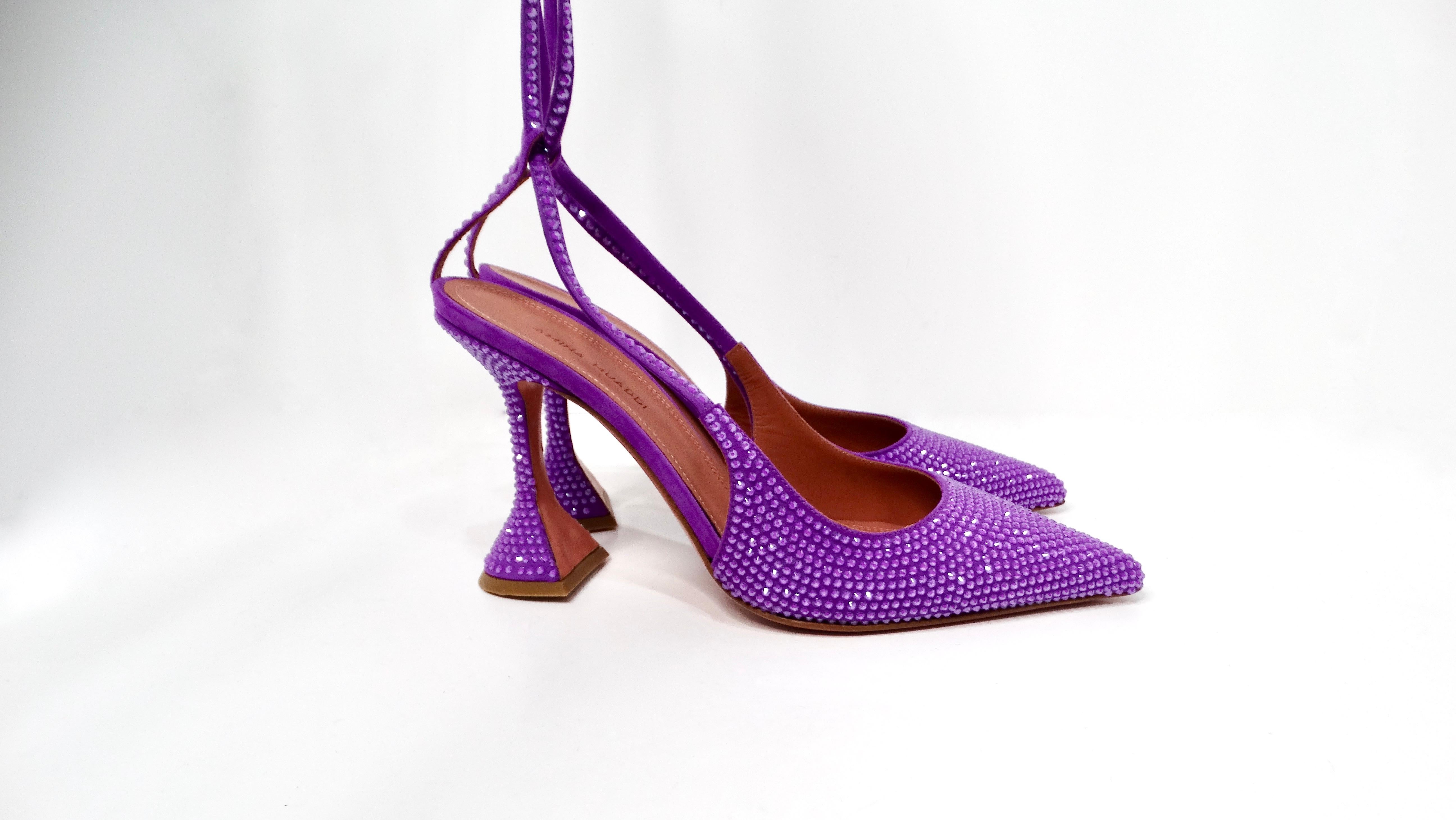 Amina Muaddi Karma Suede Purple Rhinestone Embellished Lace-Up Pumps 1