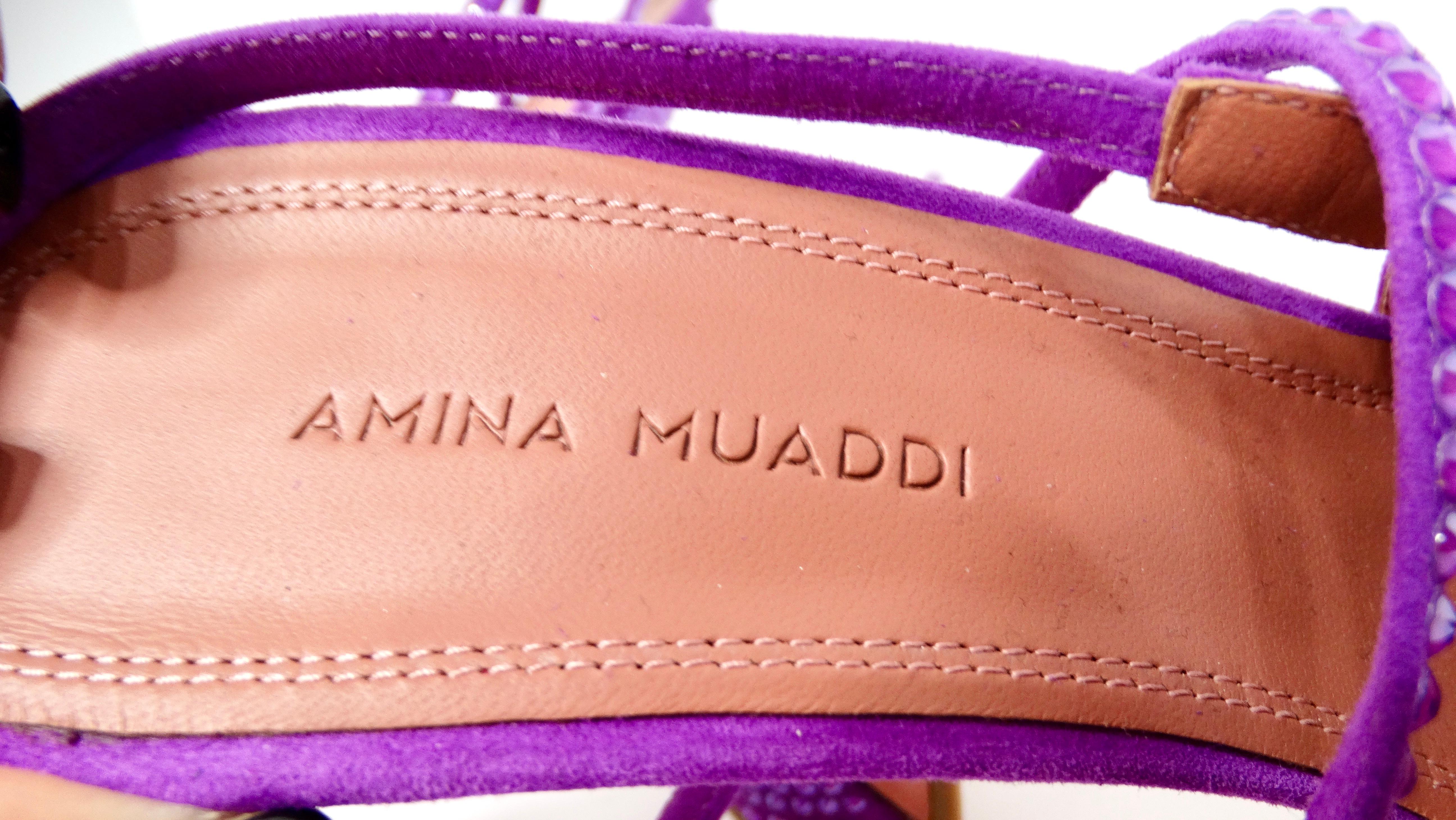 Amina Muaddi Karma Suede Purple Rhinestone Embellished Lace-Up Pumps 4