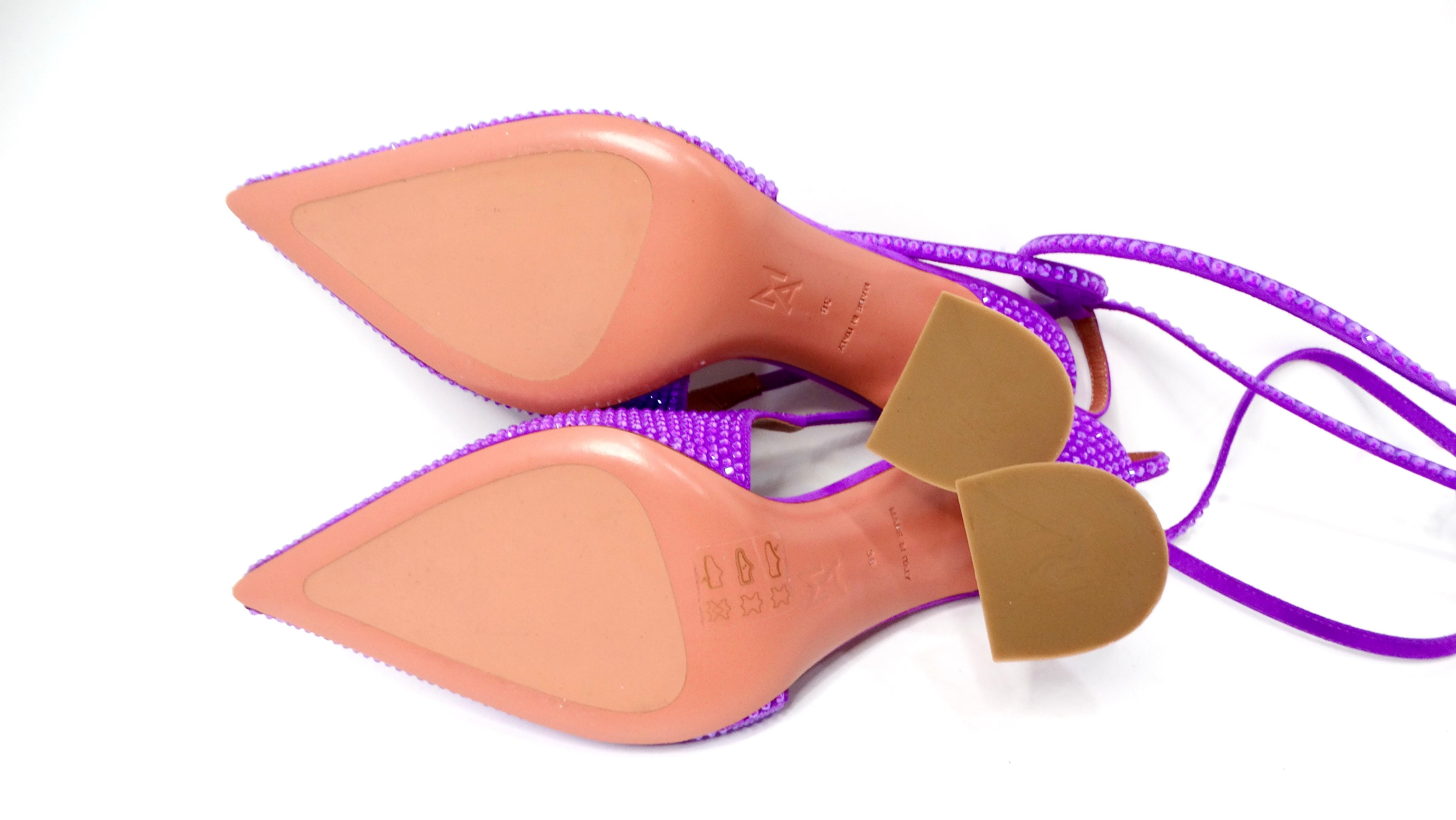 Amina Muaddi Karma Suede Purple Rhinestone Embellished Lace-Up Pumps 5
