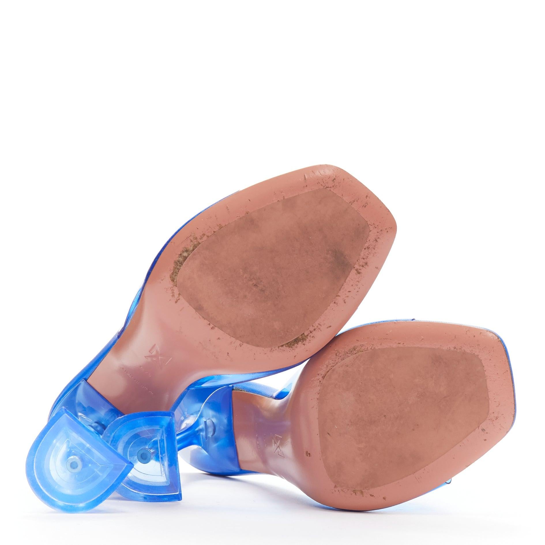 AMINA MUADDI Lupita blue clear PVC spool lucite heel sandal EU37.5 For Sale 6
