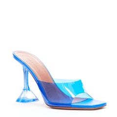 AMINA MUADDI Lupita blue clear PVC spool lucite heel sandal EU37.5