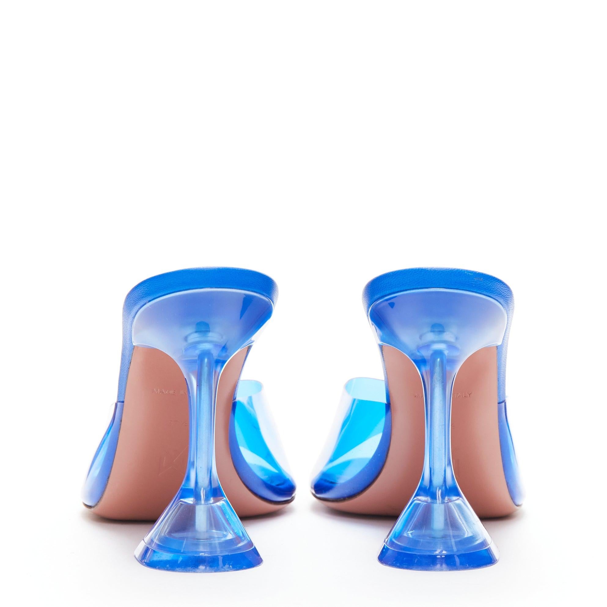 Women's AMINA MUADDI Lupita blue clear PVC spool lucite heel sandal EU37.5