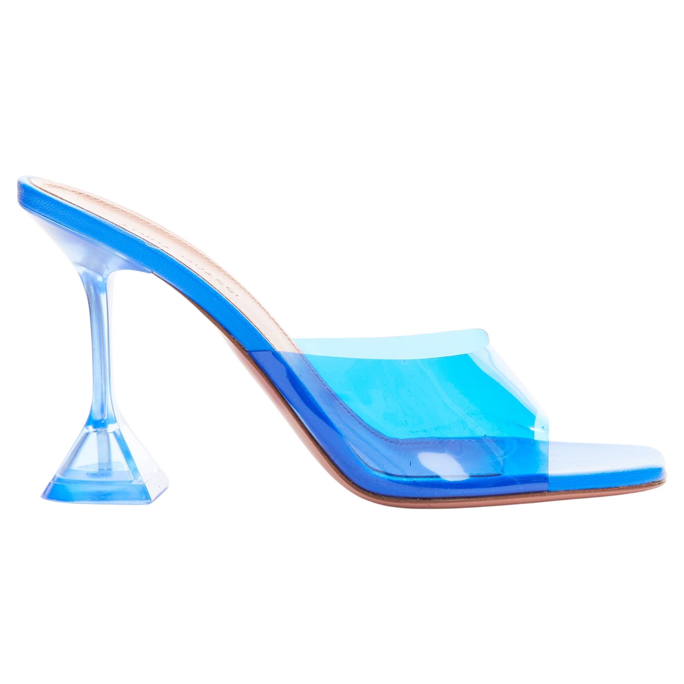 AMINA MUADDI Lupita blue clear PVC spool lucite heel sandal EU37.5 For Sale