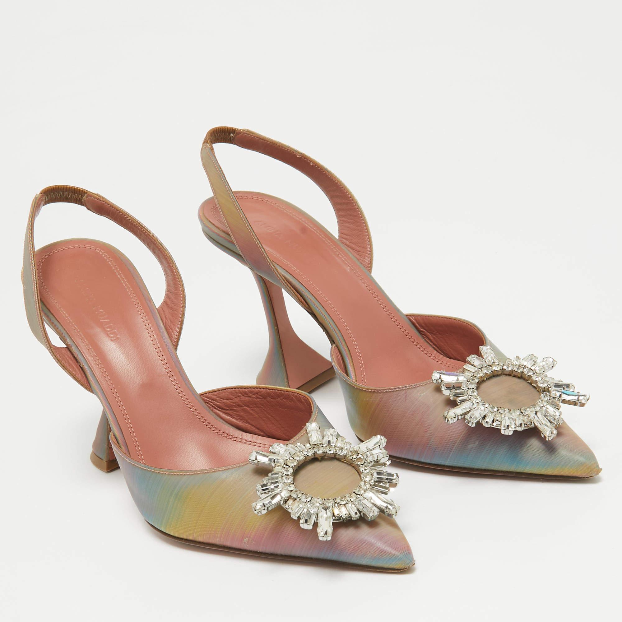 Amina Muaddi Multicolor Iridescent PVC Begum Slingback Pumps Size 38.5 In Good Condition In Dubai, Al Qouz 2