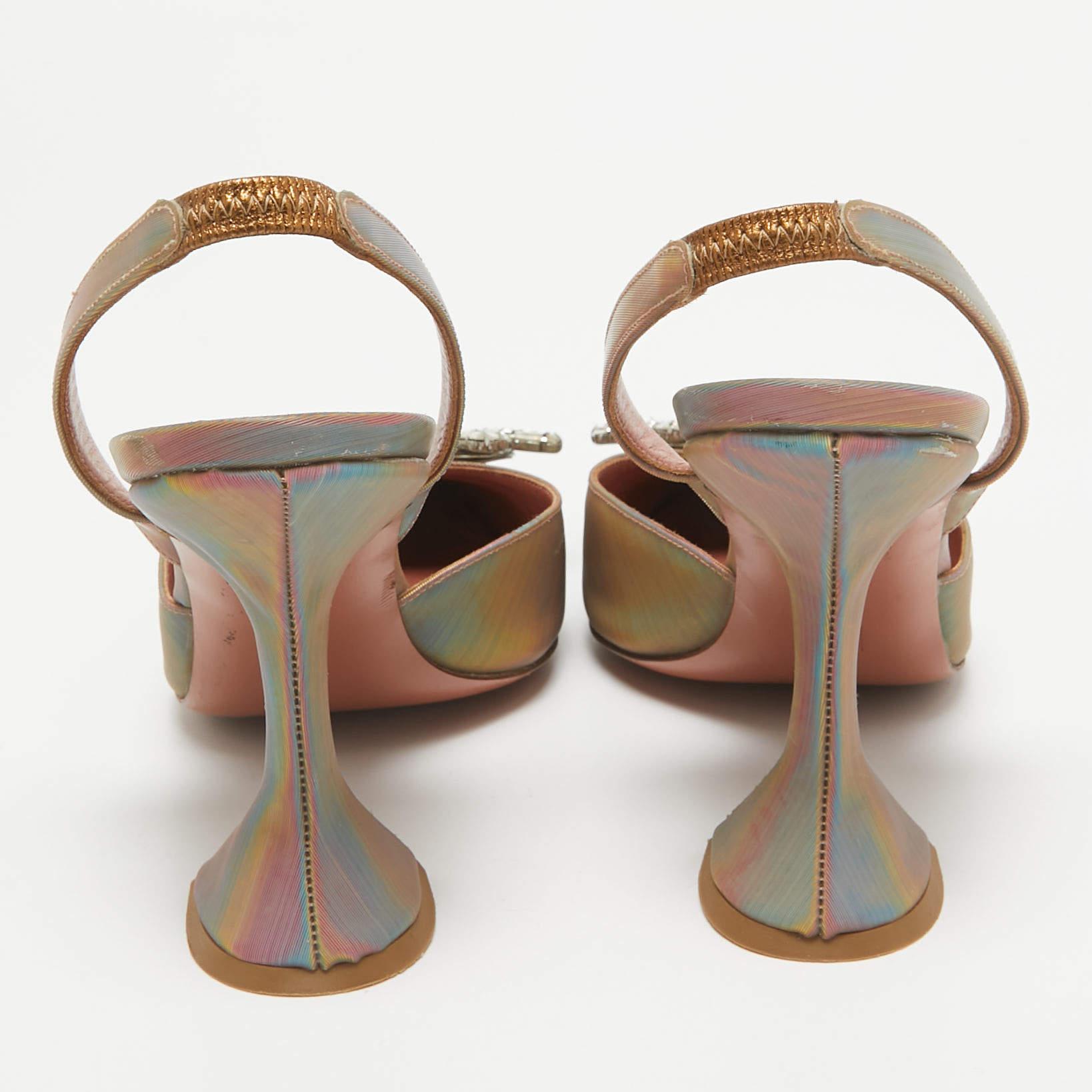 Women's Amina Muaddi Multicolor Iridescent PVC Begum Slingback Pumps Size 38.5