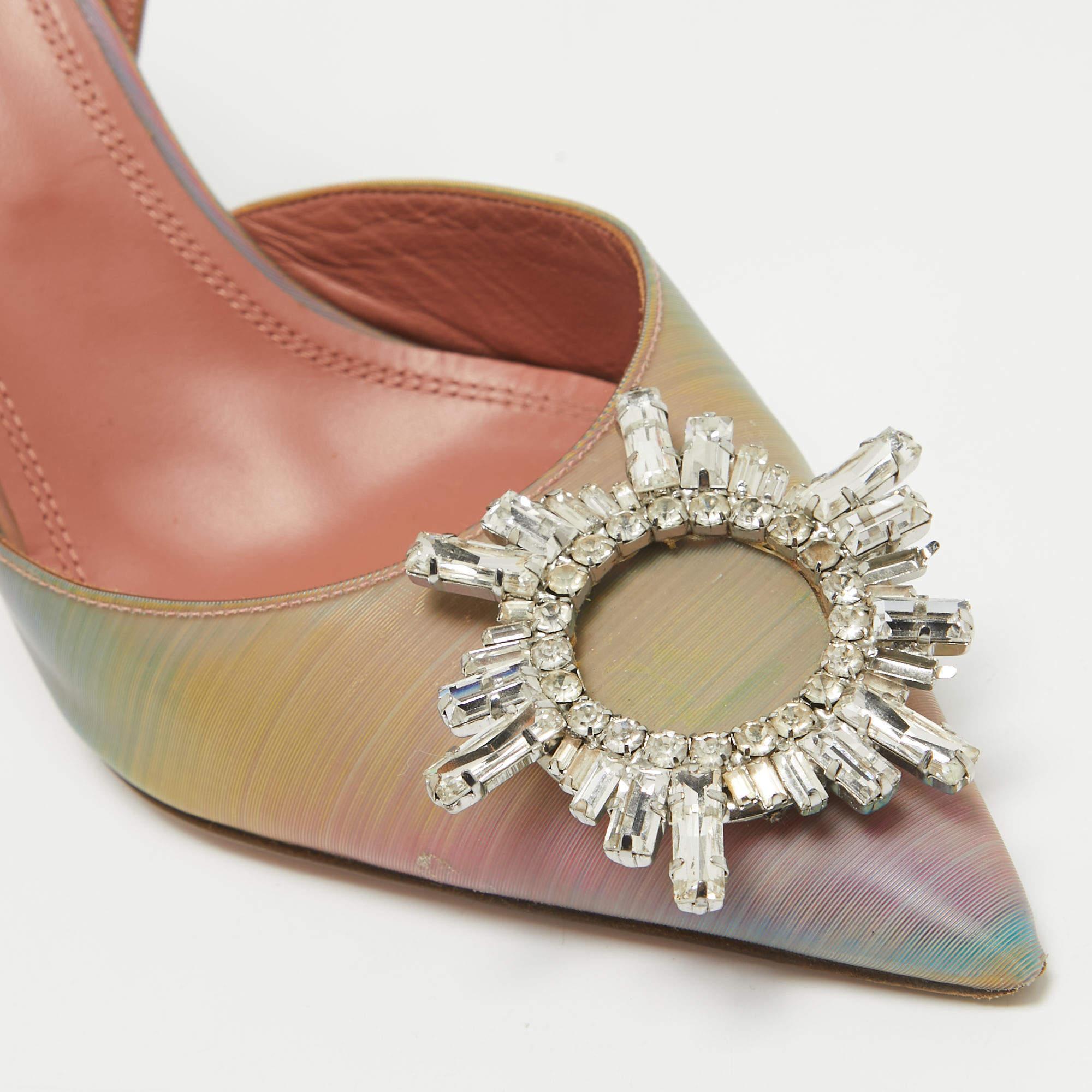 Amina Muaddi Multicolor Iridescent PVC Begum Slingback Pumps Size 38.5 3