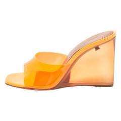 Amina Muaddi Neon Orange PVC Lupita Wedge Sandals Size 37