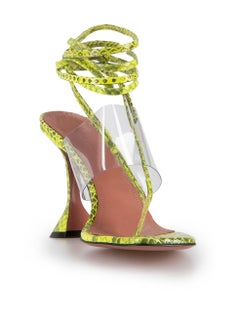 Amina Muaddi Neon Yellow Snakeskin Zula 95 PVC Thong Sandals Size IT