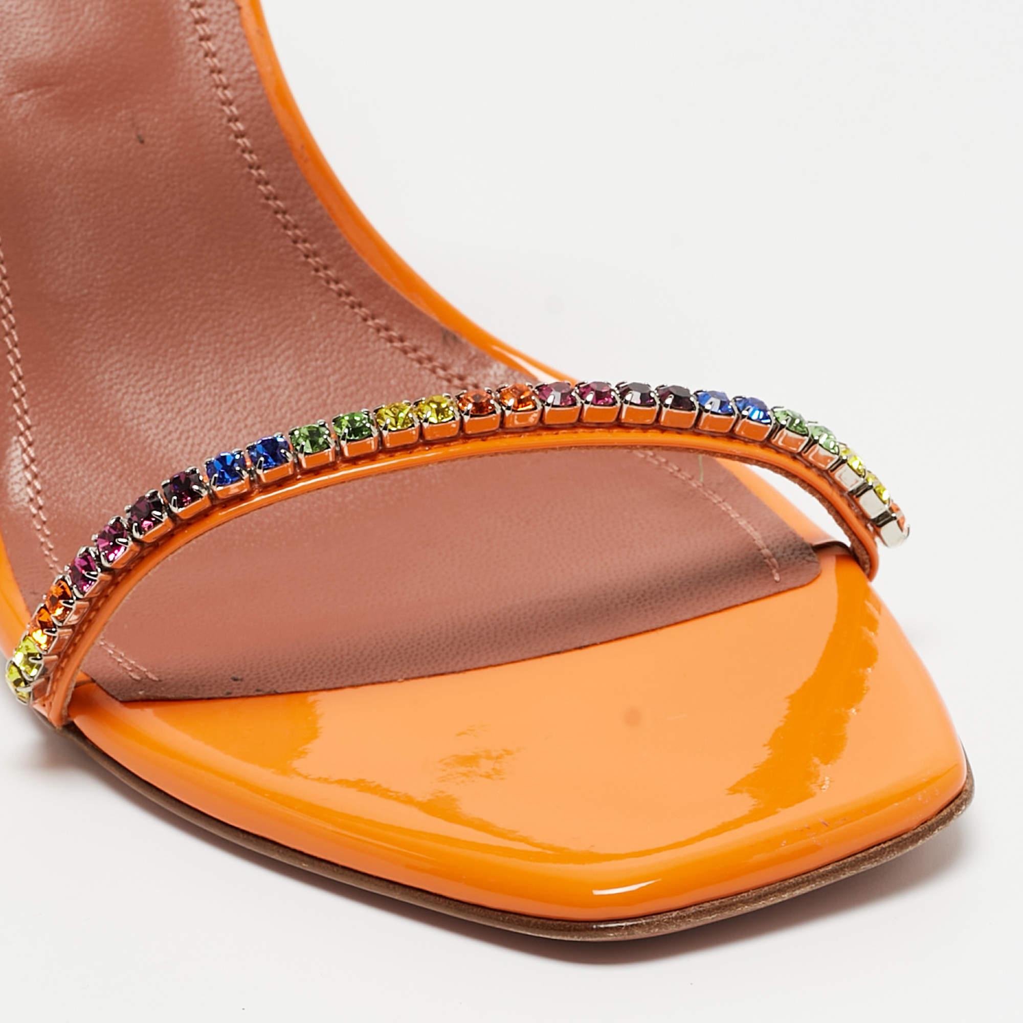 Amina Muaddi Orange Crystal Embellished Satin Glida Slide Sandals Size 40 1
