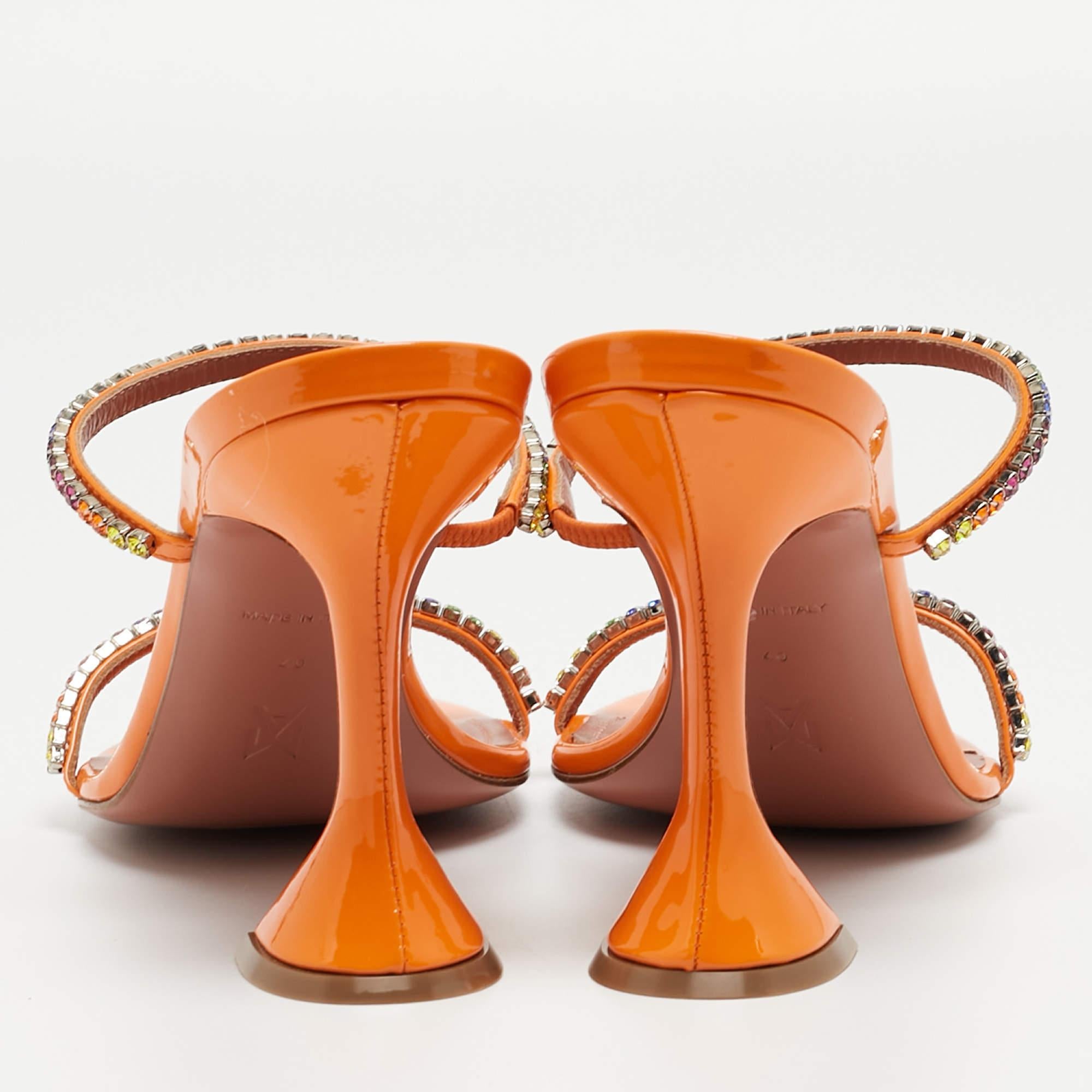 Amina Muaddi Orange Crystal Embellished Satin Glida Slide Sandals Size 40 2